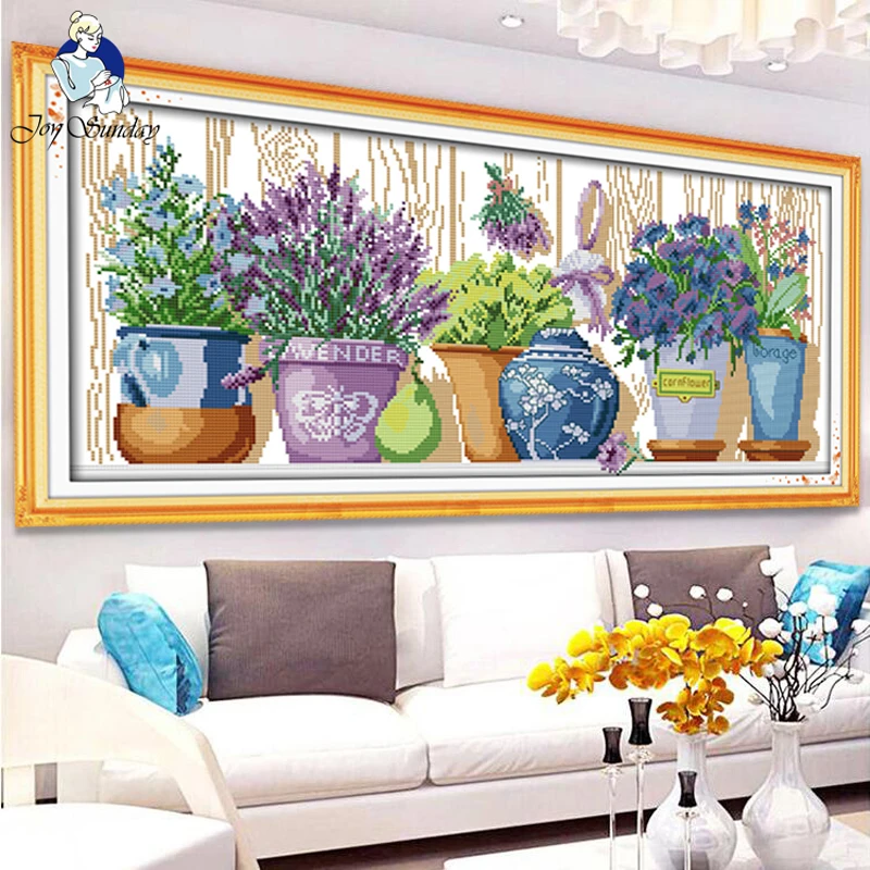 

JOY SUNDAY,Needlework,DIY DMC Cross stitch,Sets For Embroidery kit A few pots on the windowsill home decoration Counted Cross