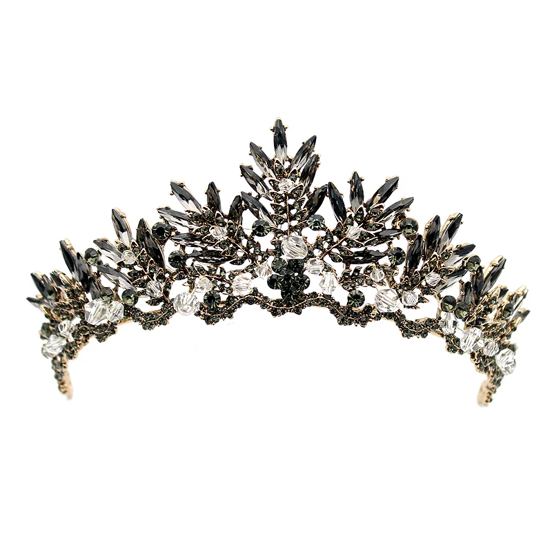 

Vintage Baroque Black Crystal Beads Bridal Tiaras Rhinestone Diadem Pageant Crown For Brides Headbands Wedding Hair Accessories