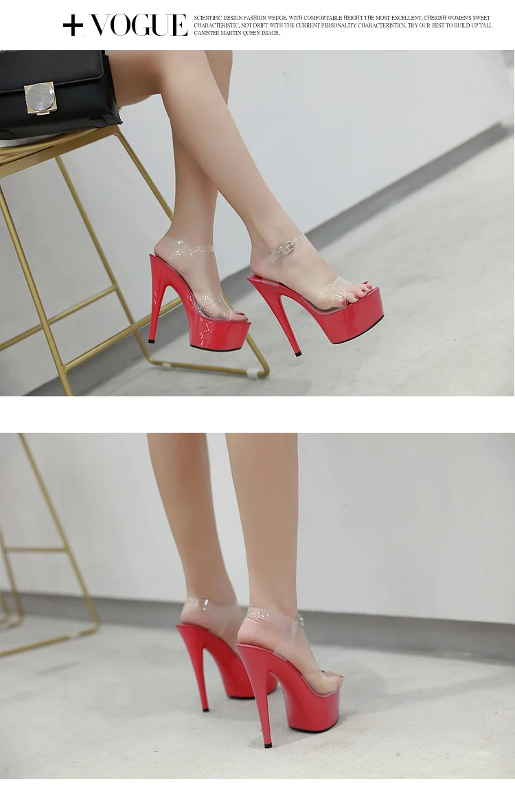 Summer 6 Color Red White Black Sandals Women Platform Shoes Sexy Nightclubs T Stage Shows High Heels 15cm Plus-size 34-41