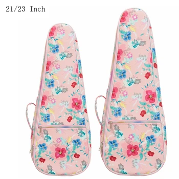 

21 / 23 Inch Leather Flower Printed Ukulele Bag 12mm Cotton Soft Case Gig Ukelele Mini Guitar Waterproof Backpack