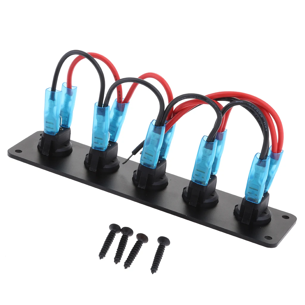 5-Gang Round ON/OFF Rocker Toggle Switch Panel LED Light 12V Aluminum Panel ABS Material Durable Waterproof