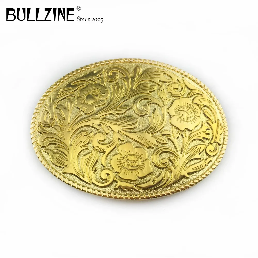 

Bullzine zinc alloy wholesale Western flower cowboy jeans gift belt buckle with gold finish FP-02590-3 for 4cm width belt
