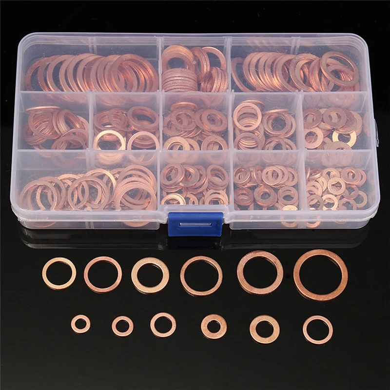 

280pcs Solid Copper Washers Copper Gasket Washers Sealing Ring Set With Box 12 Sizes