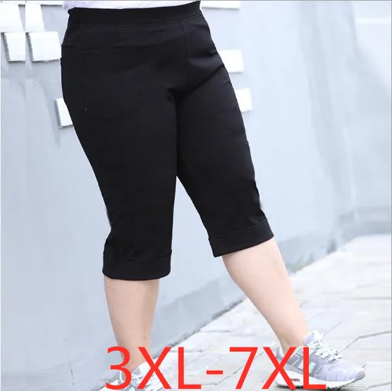 2019 summer plus size cropped shorts for women casual loose elastic waist large size womens capri black 3XL 4XL 5XL 6XL 7XL 2019 summer plus size cropped shorts for women casual loose elastic waist large size womens capri black 3XL 4XL 5XL 6XL 7XL