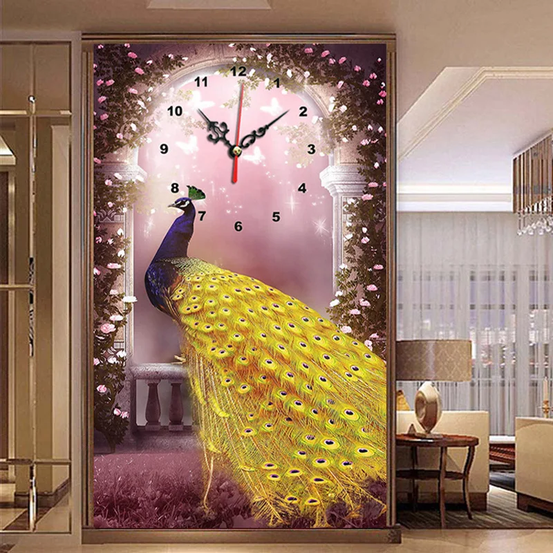 

5D DIY Diamond Painting Peacock Bell Full Round Embroidery Cross Stitch Needlework Multiuse Decorative Clock Diamond Mosaic Sale