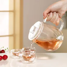 4 шт./упак. 600 мл стеклянный, в простом стиле чайник Стекло с двойными стенками комплект Nordic Стиль чайник с цветами Кофе горшок жаростойкий чайник с чашками