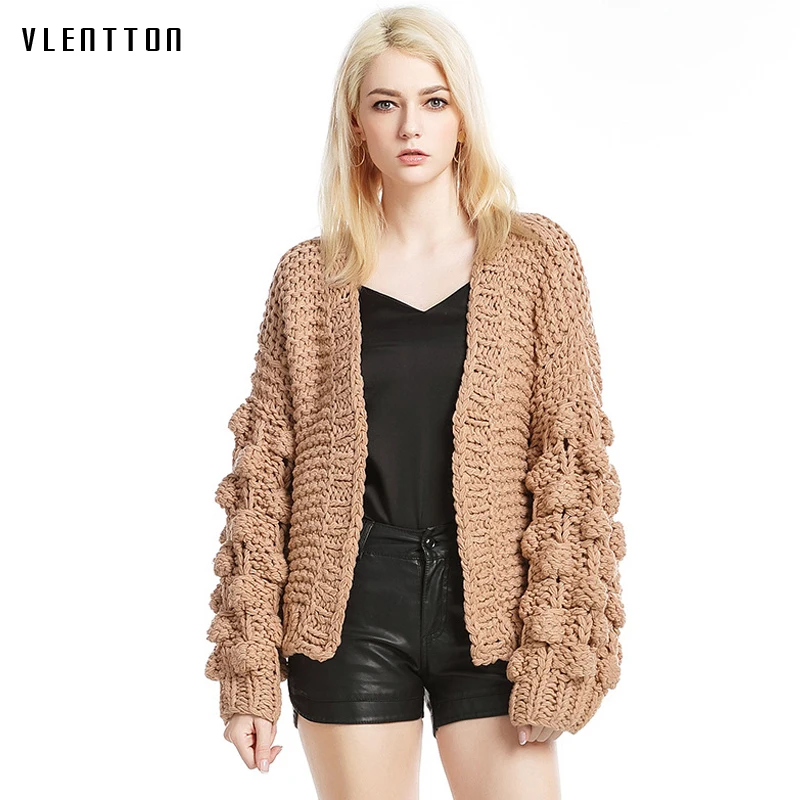 Best Price Hand Knitted Cardigans Women Sweater 2018 Autumn Winter Thick Warm Jumper Lantern Long Sleeve V Neck Outwear Top casaco feminino