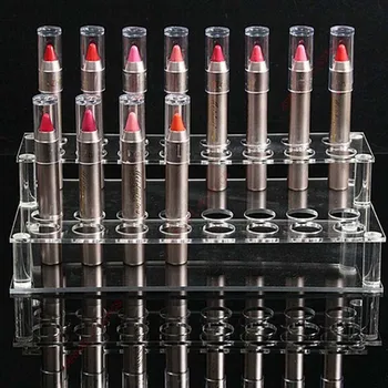 

Transparent Acrylic Exhibition Stand 2 Layer Lipstick Lip Colour Makeup Show Wearing Eyeliner Eyelash Storage Organizer Box
