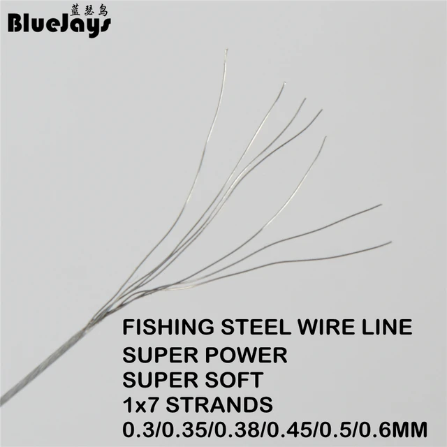Bluejays Fishing 0.5mm 100m 26lb Fishing Steel Wire Fishing Lines Max Power 7 Strands Super Soft Wire Lines Cover with Plastic Waterproof Lead Line