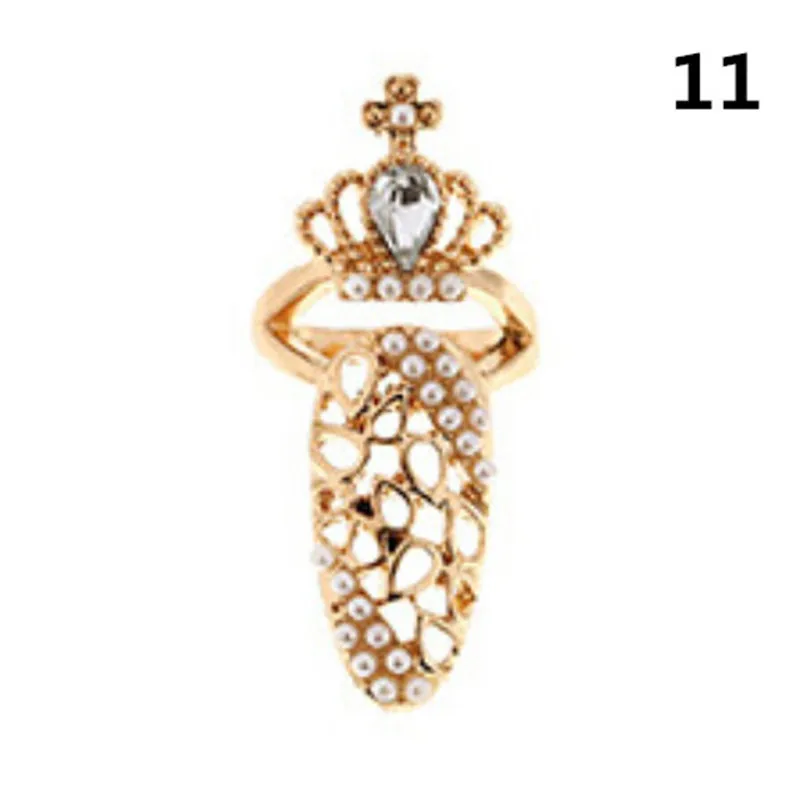 Кольцо для ногтей с бантом, Очаровательная Корона, цветок, Кристальные кольца для ногтей для женщин, дамские стразы, защитные модные ювелирные изделия для ногтей - Цвет основного камня: 11