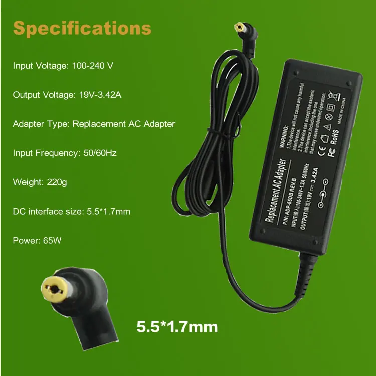 Замена для Acer 19V 3.42A 5 5*1 7 MM 65w 5740 5340 3810T 4315 5738 5338 ноутбук AC зарядное устройство