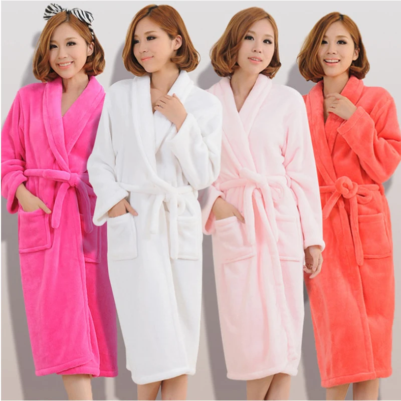 Women Men Flannel Bath Robe Sleepwear 2020 Autumn Winter Solid Plush Couple Bathrobe Thick Warm Female Robe Dropshipping