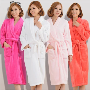 Women Men Flannel Bath Robe Sleepwear 2021 Autumn Winter Solid Plush Couple Bathrobe Thick Warm Female Robe Dropshipping