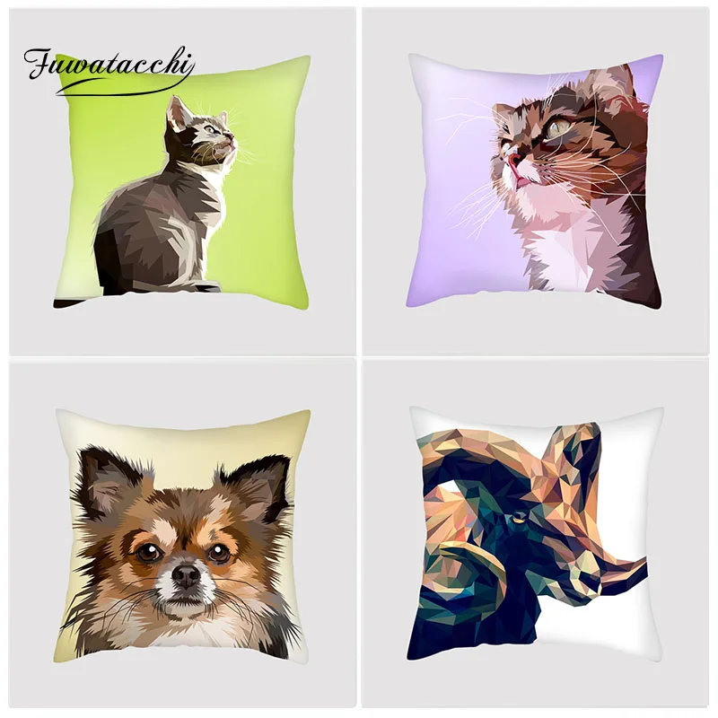 

Fuwatacchi Geometric 3D Animal Cushion Cover Panda Dog Cat Deer Pillow Cover Decorative Sofa Chair Home Decoration Accessories