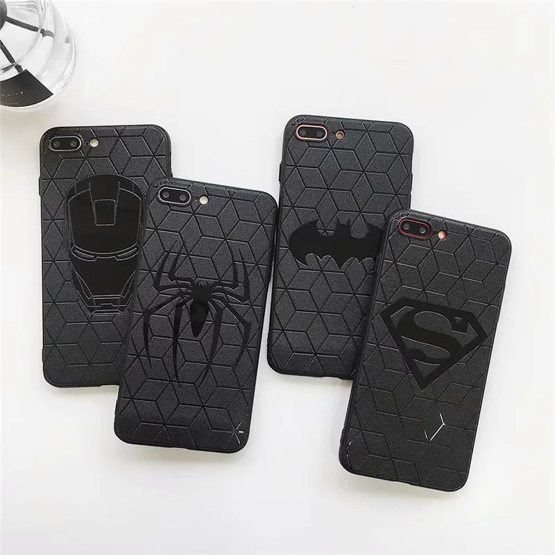 

Marvel Shield Superhero black silicon Case for iPhone 8 7 6 6S Plus X Xs Max Xr Iron Man Spider-Man superman Batman Cover SZ174