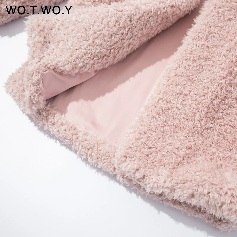 WOTWOY Winter Thick Warm Faux Fur Coat Women Casual Soft Long Fur Jacket Women 2018 Autumn Teddy Coat Female Pink Outerwear New Coats