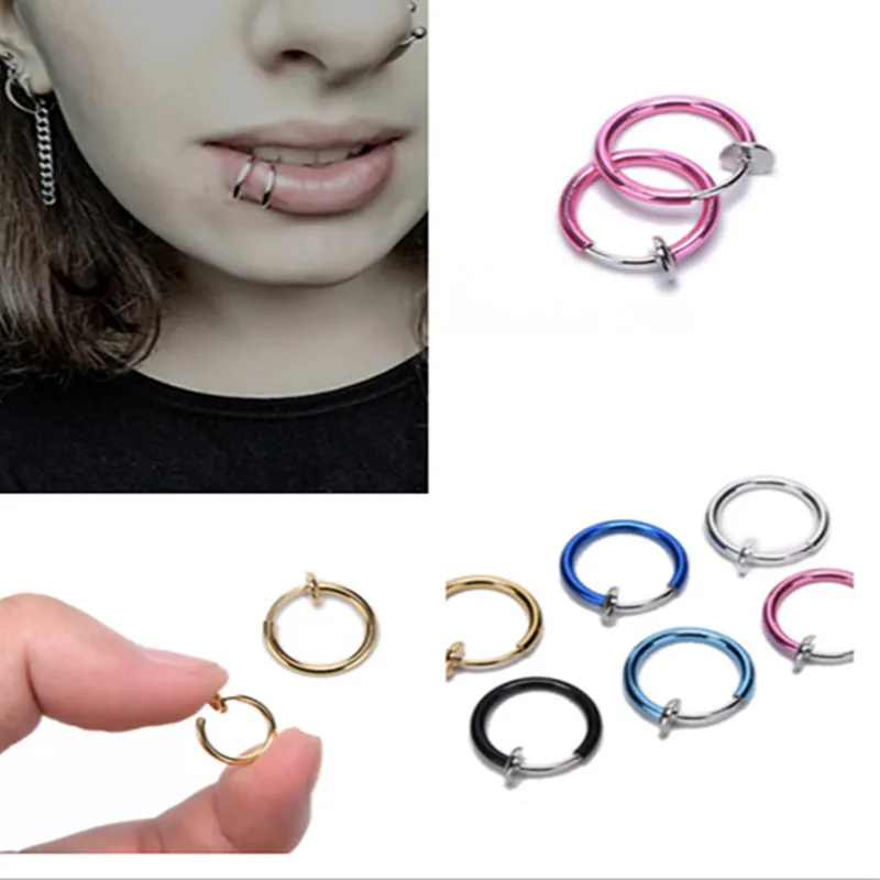 

2Pcs Unisex Tongue Ring Goth Punk Clip On Fake Piercing Body Nose Lip Rings Hoop Ear Tongue Ring