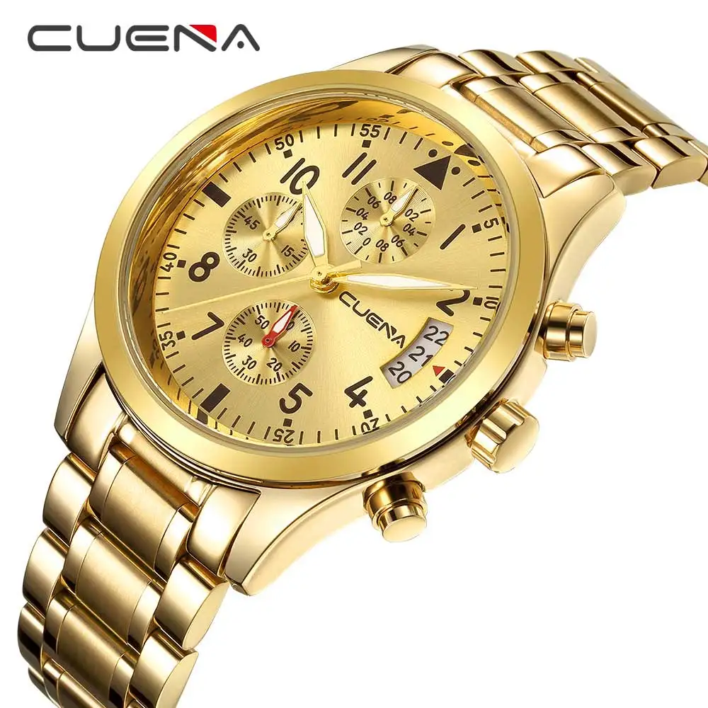 

CUENA Top Brand Luxury Mens Watches Gold Business Waterproof Watch Multifunction 6 Hands Men Casual Luminous Wrist watch NEW
