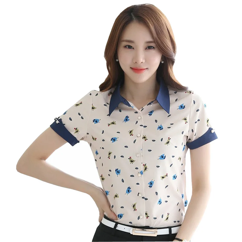 

Classic Printed Lady Chiffon Summer Blouses Plus Size S-4XL Short Sleeve Clothing Women Casual Breathable Shirts