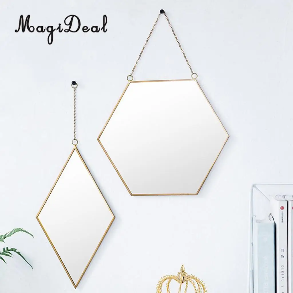 MagiDeal Wrough Iron Golden Frame Mirror Vanity Make Up Mirror Wall Mirror for Bathroom Entryways Washrooms Living Rooms