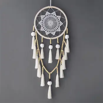 

White Large Lace Dream Catcher Home Decoration Wall Hanging Handmade DIY Pompon Tasseled Hanging Decor Wedding Decoration #BO
