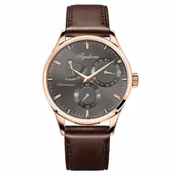 2018 Новый Agelocer Роскошные военные часы цвета розового золота серый циферблат автоматическое часы коричневый кожаный ремешок механические