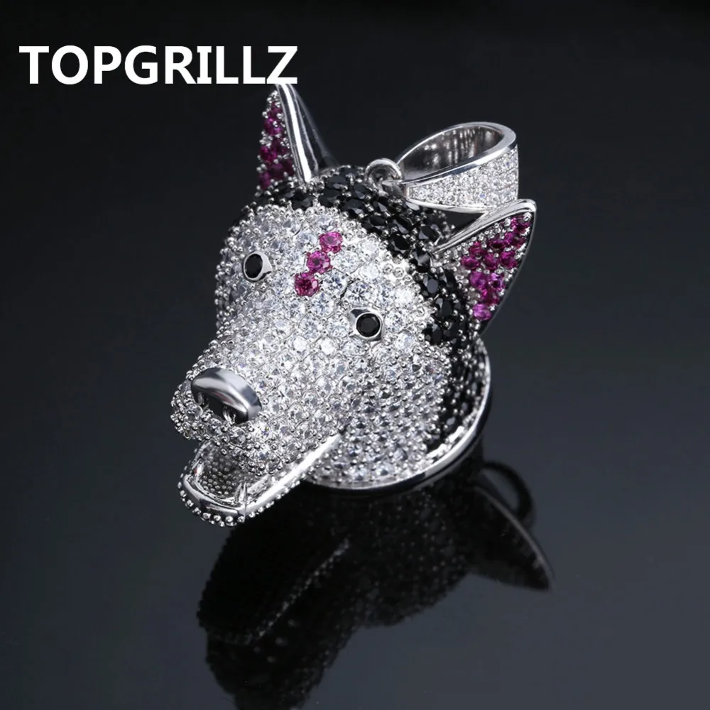 TOPGRILLZ Dog Head Men Iced Out Pendant & Necklace Chains Original Animal Hip Hop Jewelry Silver