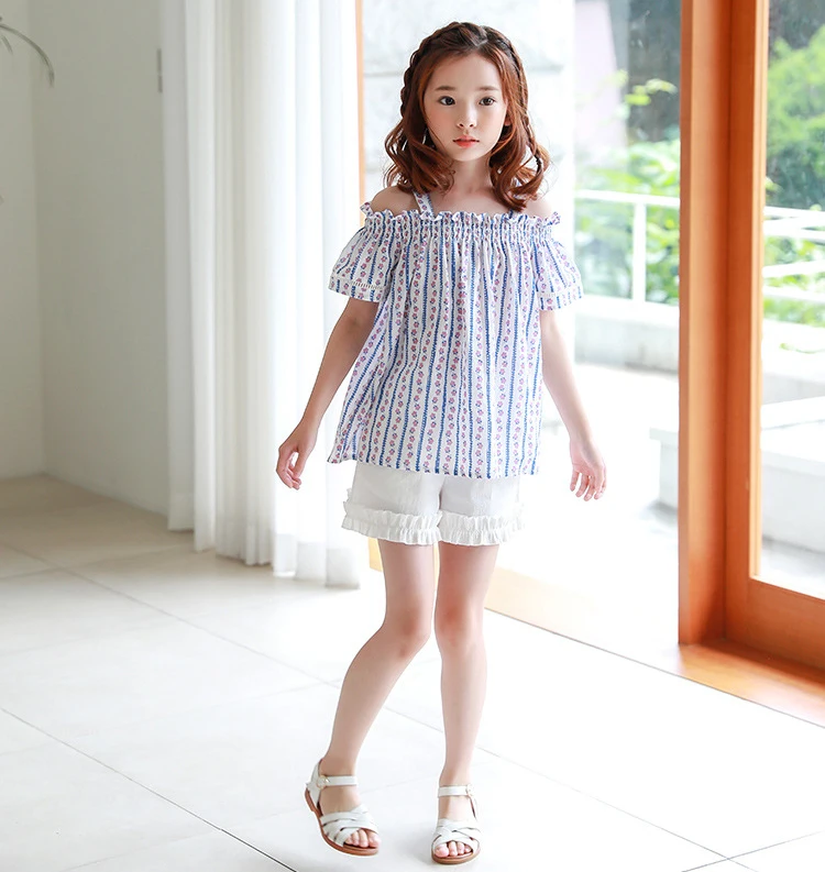 new summer 2018 cotton off shoulder baby blouses for big girls striped printed blouse children school shirt for kids tops clothing  4 5 6 7 8 9 10 11 12 13 14 15 years little big teenage girls fashion tops clothes kids shirts blouses  (9)