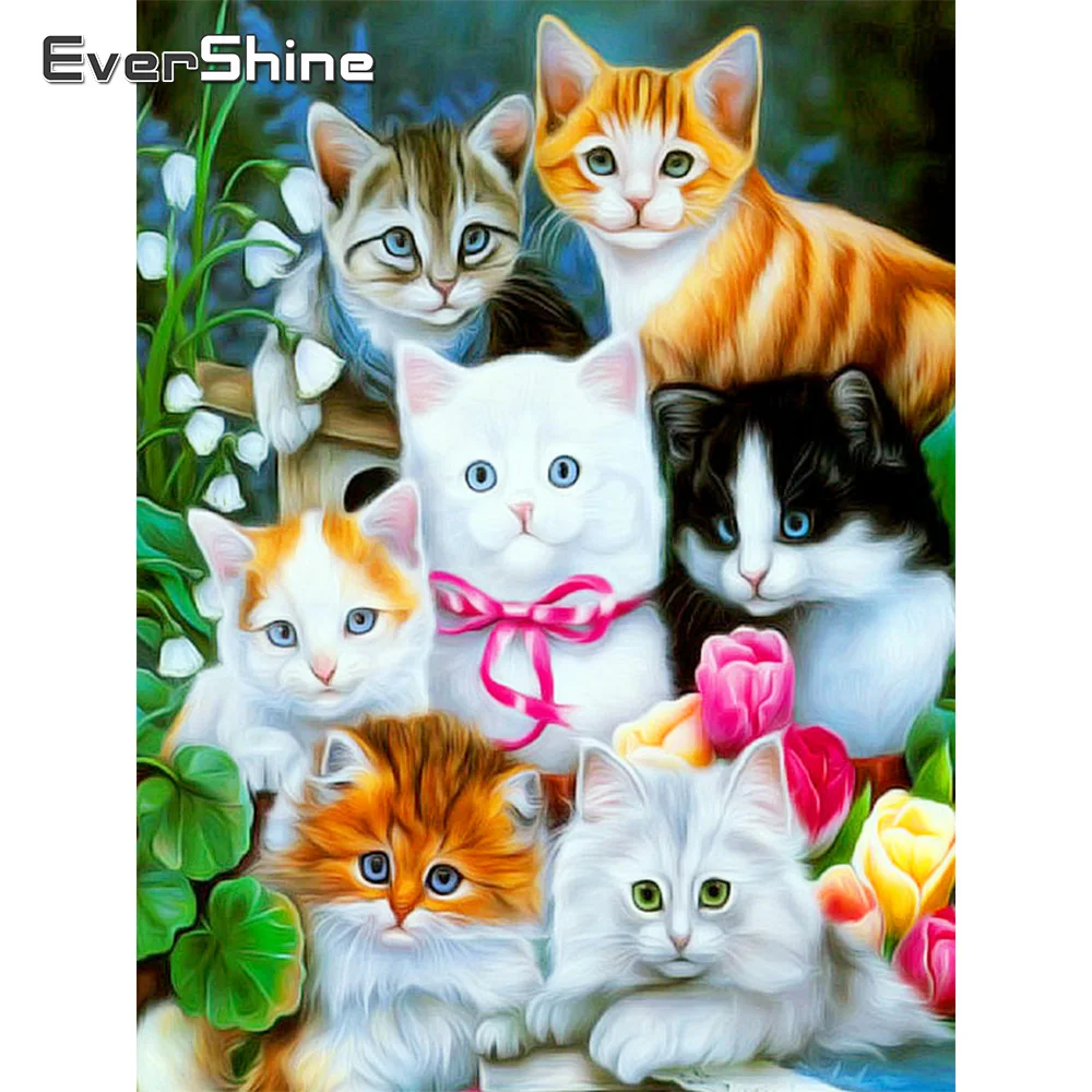 EverShine DIY Animals Paint With Diamonds Cross Stitch Diamond Mosaic Full Display Cat Picture Of Rhinestones Embroidery | Дом и сад