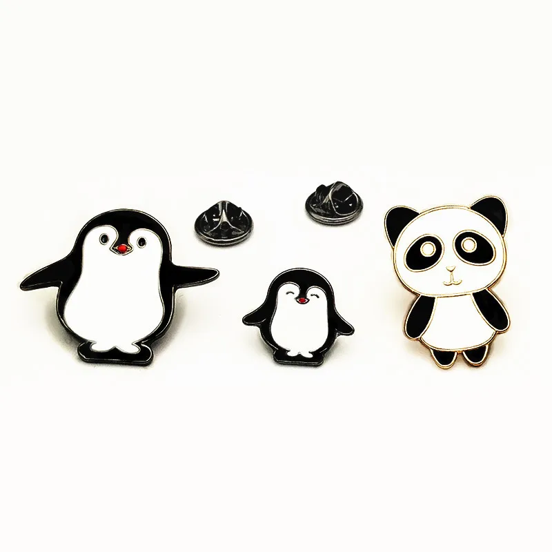 Best 1 PC Cartoon Penguin Panda Brooch Metal Badges Icons on Backpack Pin Badge Decoration suit for Bags and Clothing