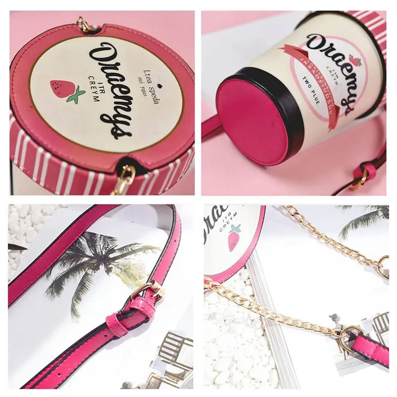 الحلو فتاة لطيف الجليد كريم برميل حقيبة كتف رسالة مطبوعة الصليب الجسم حقيبة دلو حقيبة