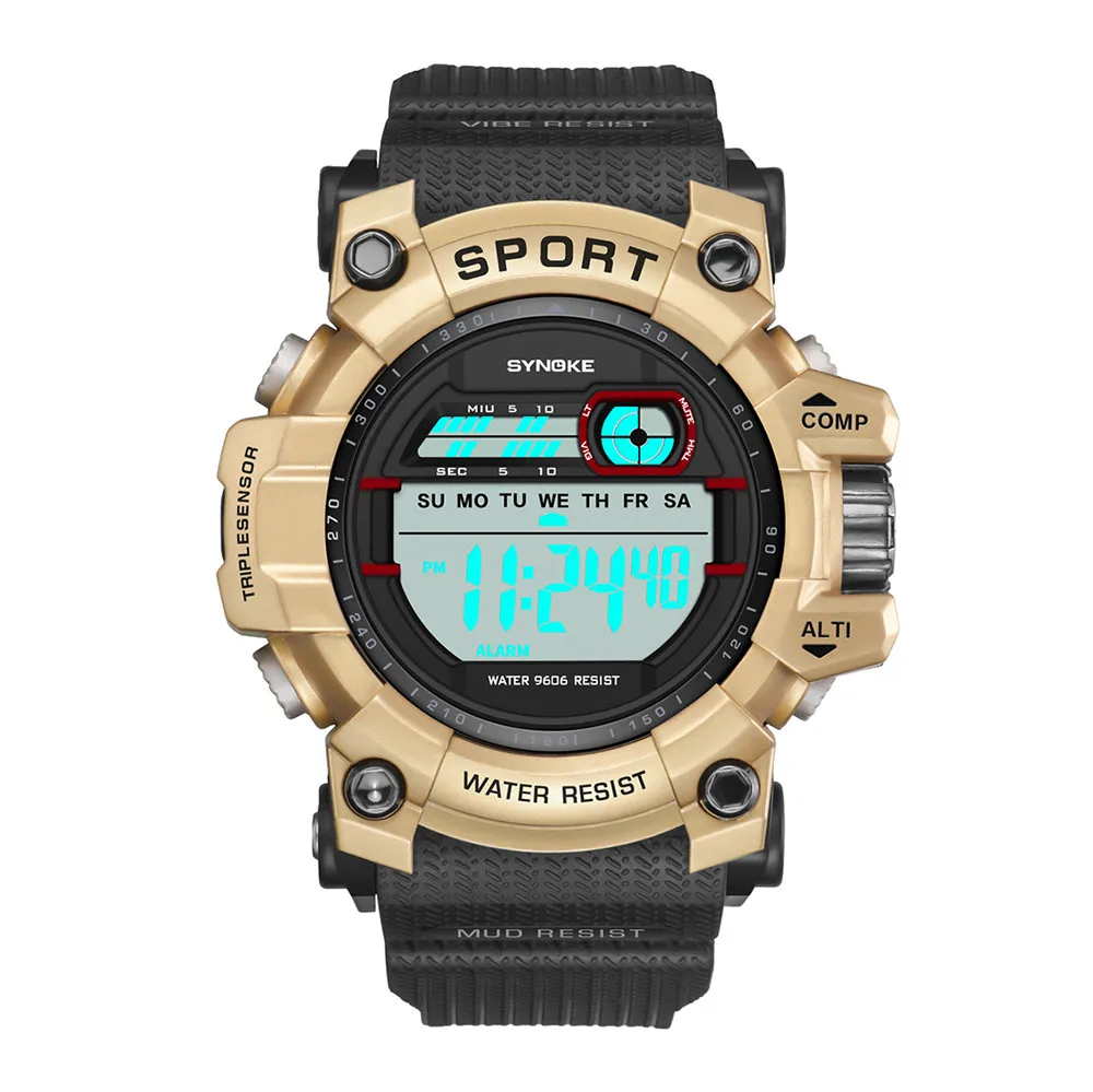 SYNOKE мужские спортивные часы с большим циферблатом, кварцевые цифровые часы для мужчин, люксовый бренд, светодиодный, военные, водонепроницаемые мужские наручные часы, часы N50 - Цвет: Gold