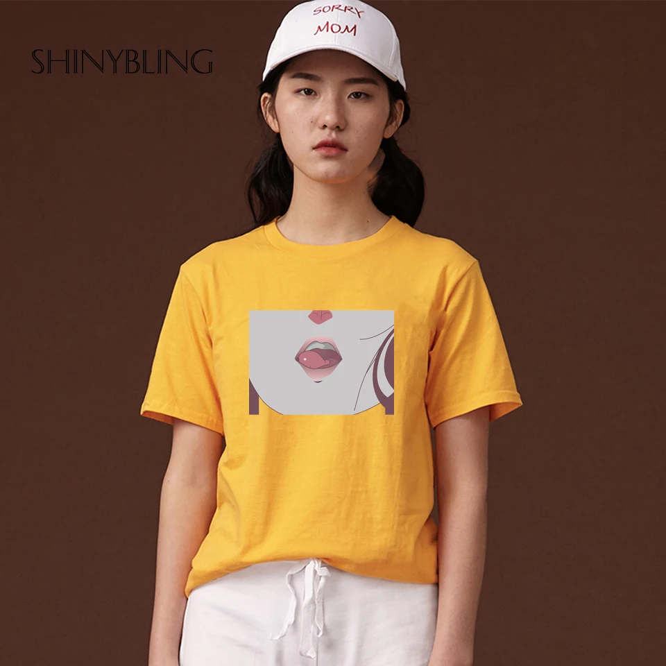 Tee Shirt Femme Lip Sexy TShirt Kawaii Korea Ulzzang Harajuku Print Women White Black Grey T-Shirt Casual Loose Short Sleeve Top Tops