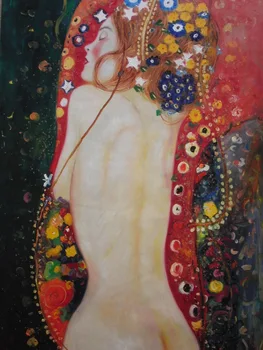 

100%Handmade Gustav Klimt Sea Serpents Oil Painting 36x24 NOT a print