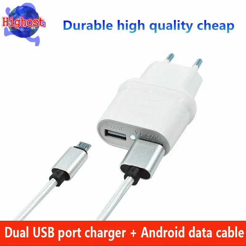 2.1A 2 Port EU Wall Charger + MICRO 5 pin USB Cable