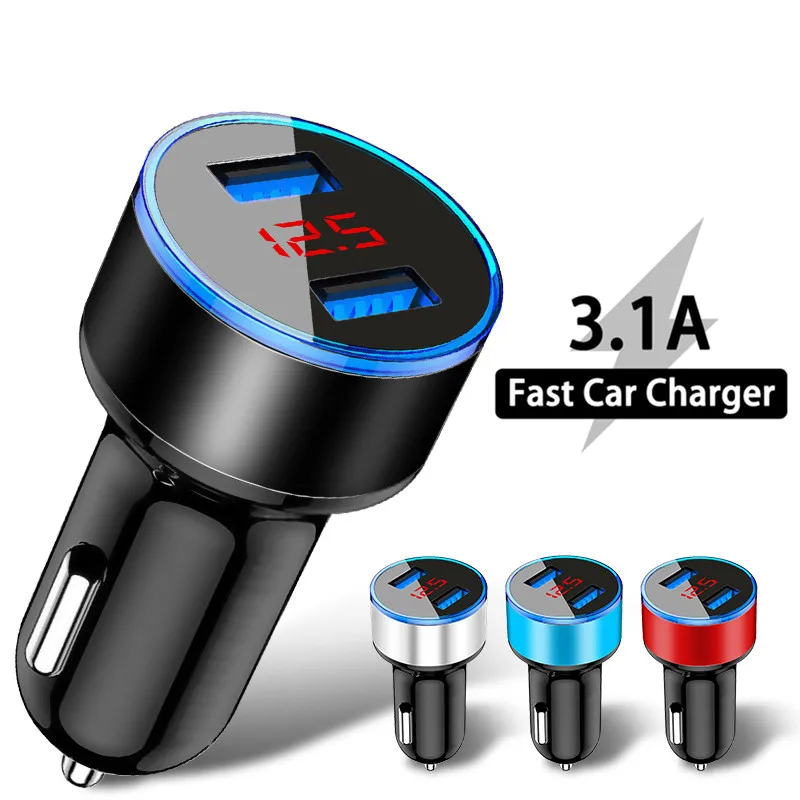 

Digital Display Dual USB Car Charger Universal 3.1A Fast Charging Voltage Monitoring For Samsung iPhone Phone GPS Car-Charger