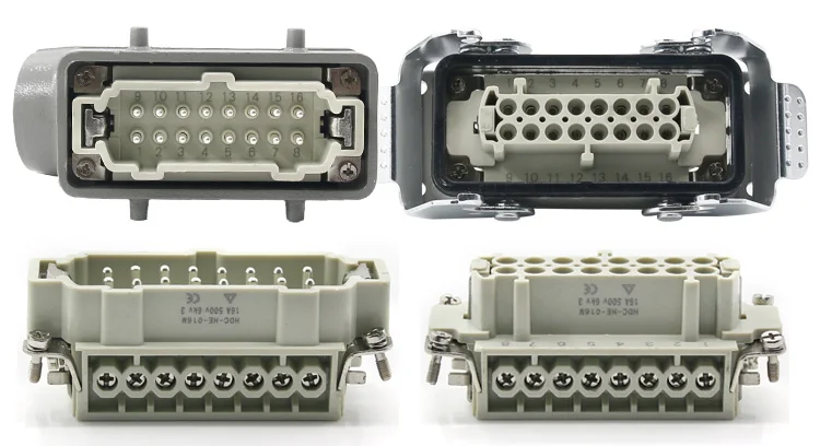 Superior e Lateral Heavy duty Conector Retangular Hdc he 4 e 6 e 10 e 16 e 20 e 24 e 32 e 48 Núcleo Plugue Aviação 16a Industrial à Prova d' Água 12 20 24 32 48 núcleo industrial impermeável
