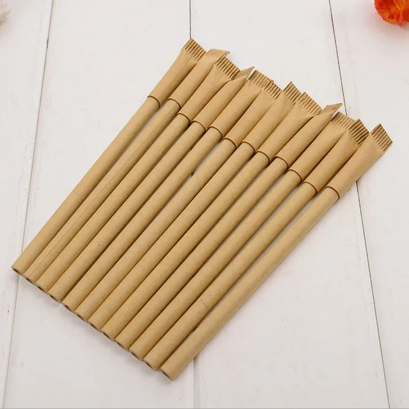 

Coloffice 5PCS/Lot Wood Color Ballpoint Pen Kraft Paper Roll Toothpaste Shape Pens Black/Blue Ink 0.5mm Signature Pens School