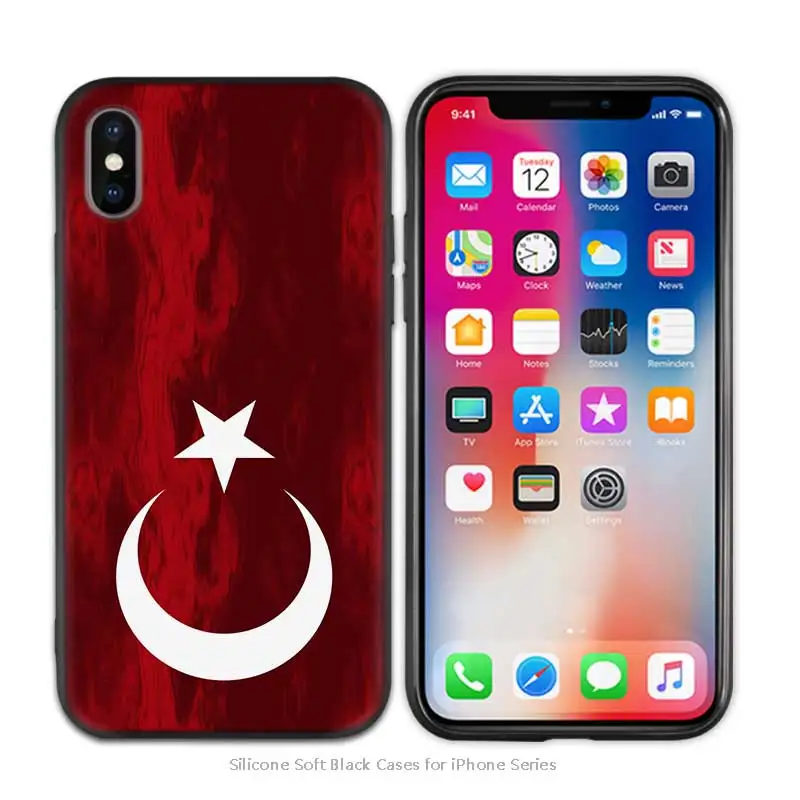 Turkey Turkish Flag Black Scrub Anti-knock TPU Silicone Case Cover for iPhone X XS XR XS 11 11Pro Max 7 8 6 6S 5 5S SE Plus - Цвет: A014