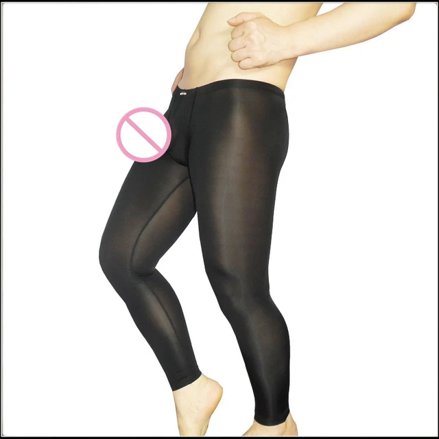 Men's Comfortable Open Hole Penis Sleeve Long johns Male Leggings Silky Sexy Penis s trousers ultra-thin Undearpants Long Johns