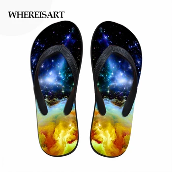 

WHEREISART Man's Flipflops Galaxy Star Prints Summer Rubber Sole Slippers for Male Beach Water Sandals Flipflops erkek ayakkabi