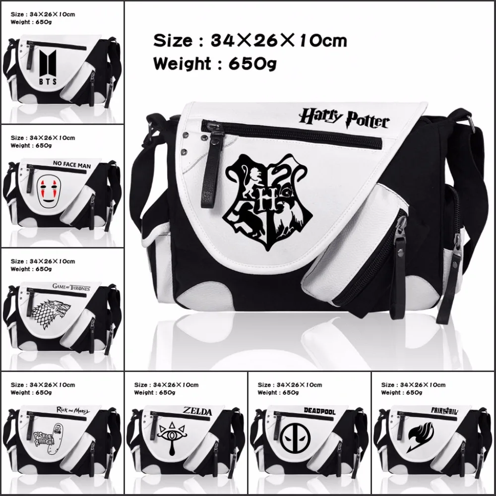 

Women Handbag Fairy Tail/Rick and Morty/Harry Potter/Deadpool Shoulder Bags Man Cartoon Messenger Bags Crossbody Bag Bookbag