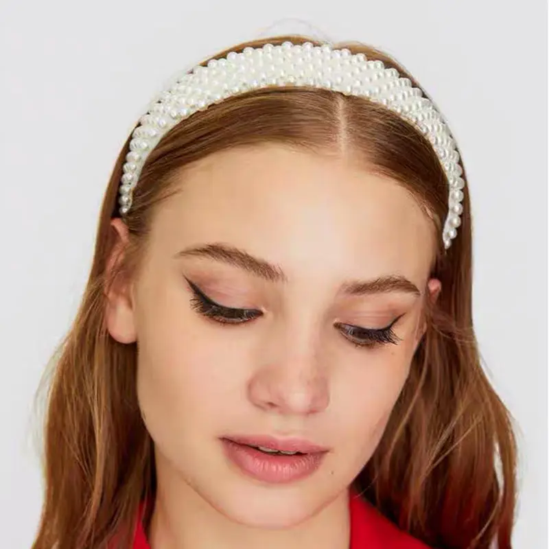 

JUST FEEL 2019 Trendy White Pearl Headbands for Women Elegant Hairband Girls Handmade Hair Accessories Wedding Bridal Hair Hoop