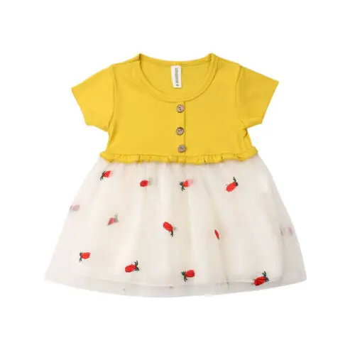

Kids Baby Girls Sweet Fruits Lace Dress Sleeve Tulle Summer Sundress