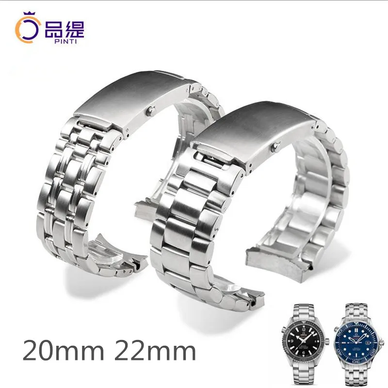 

High quality Silver 316L Stainless Steel WatchBand 20mm 22mm Smooth Solid Band Bracelet&Folding Clasp For Omega Seamaster Men