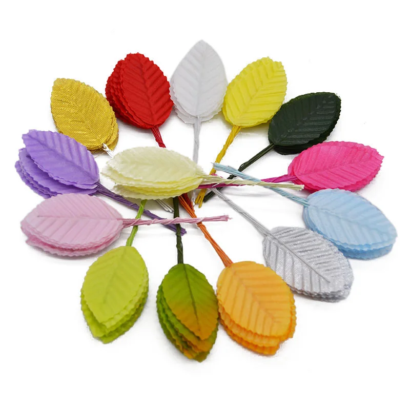 

40pcs/lot Artificial Leaves High Simulation Leaves Silk Flower for DIY Party Wedding Decoration Scrapbooking Flower Supplies