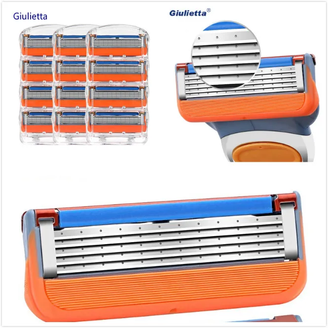 

12pcs/Box Giulietta 5 Layer Shaver Razor Blade for Men Compatible Gillettee Fusione Razor Blades For Men Sharp Enough