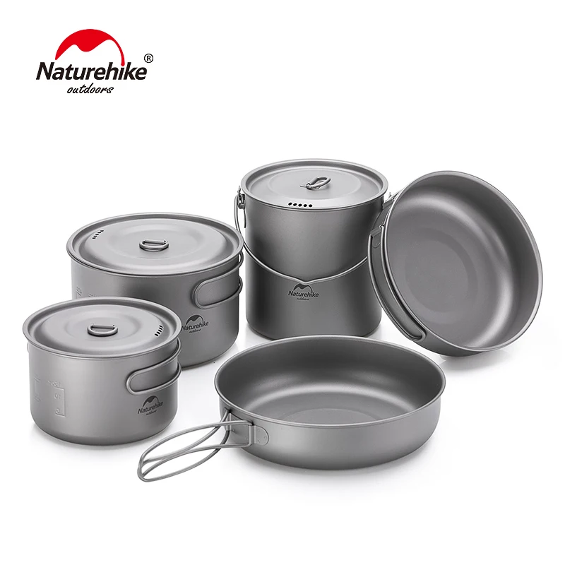 

Naturehike Lightweight High Strength Titanium Cookware Outdoor Camping Pot Portable Frying Pan Self-cleaning Function NH18T101-A