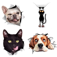 Новинка, 3D стикер на стену с кошкой и собакой, для ванной, туалета, детской комнаты, декоративные наклейки на стены, наклейка на холодильник, водонепроницаемый плакат