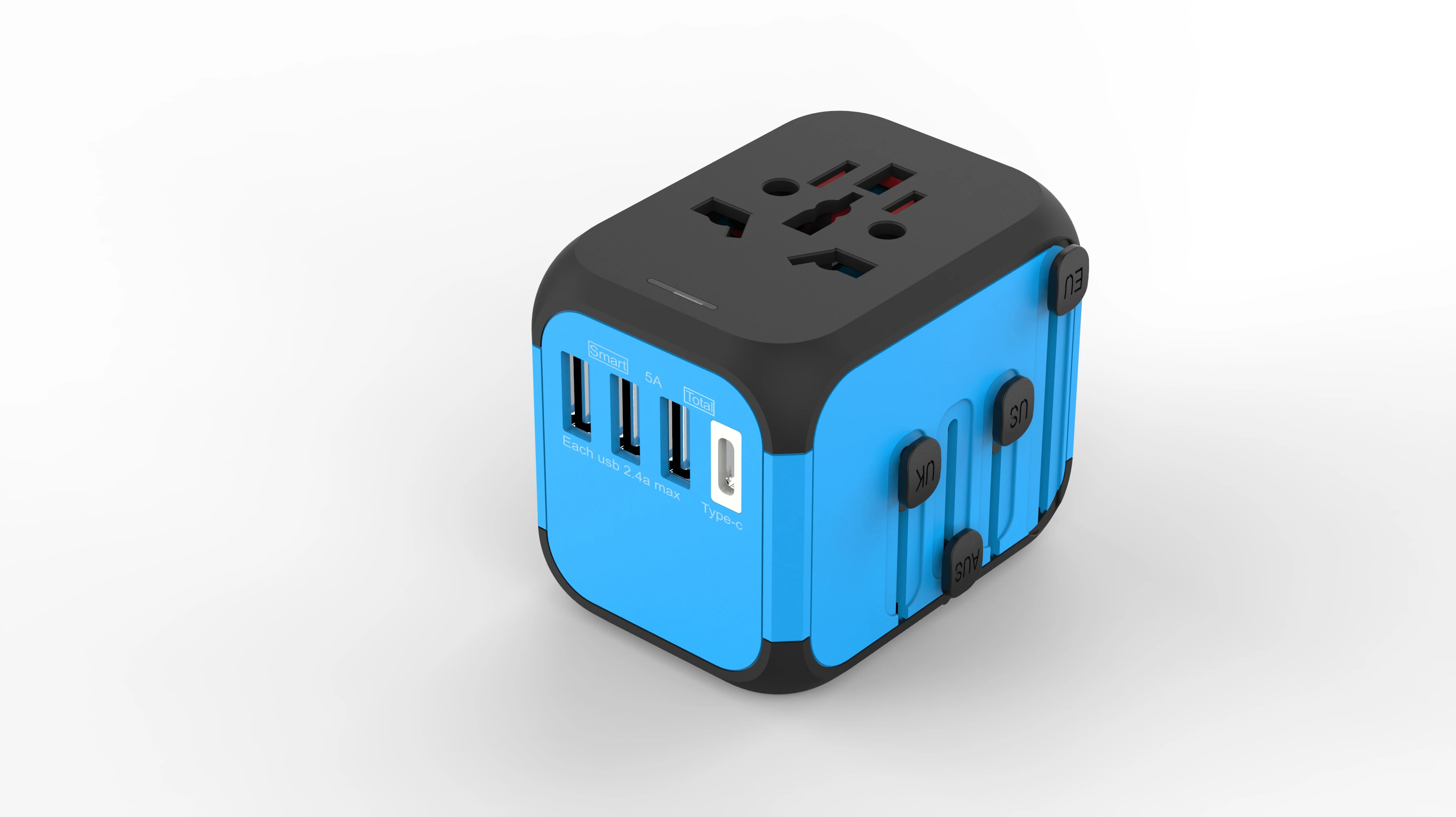 Plug Travel Adapter 309T International Universal Power Adapter All-in-one 5V 2.4A USB Type-c US UK EU AU Asia PLUG - Цвет: Синий